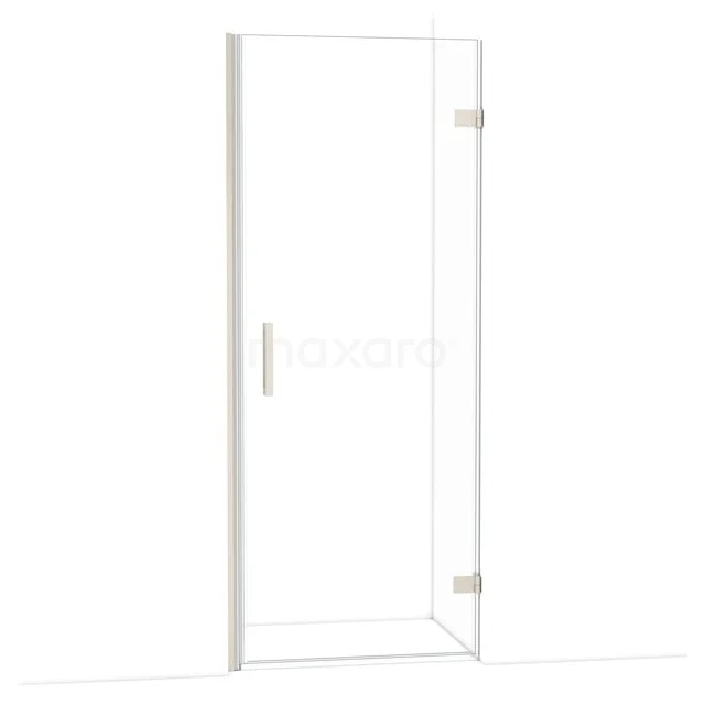 Strakke glazen douchedeur met chromen scharnieren, uit de moderne Elegance-serie, ideaal voor een minimalistische badkamer.