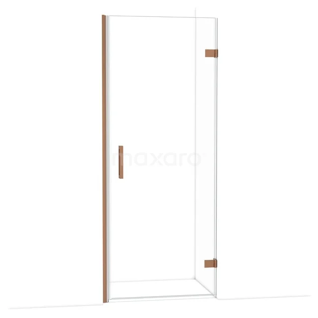 Diamond Shower door | 80 cm Copper Clear glass Pivot door DDA2208220KP Glazen douchedeur met chroomkleurige scharnieren en handgreep, ideaal voor een moderne badkamerinrichting.