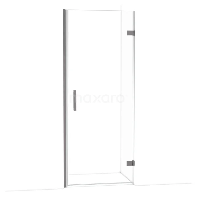 Glasene Duschtür mit Drehmechanismus, minimalistisches Design, Edelstahl-Details, ideal für ein modernes Badezimmer.