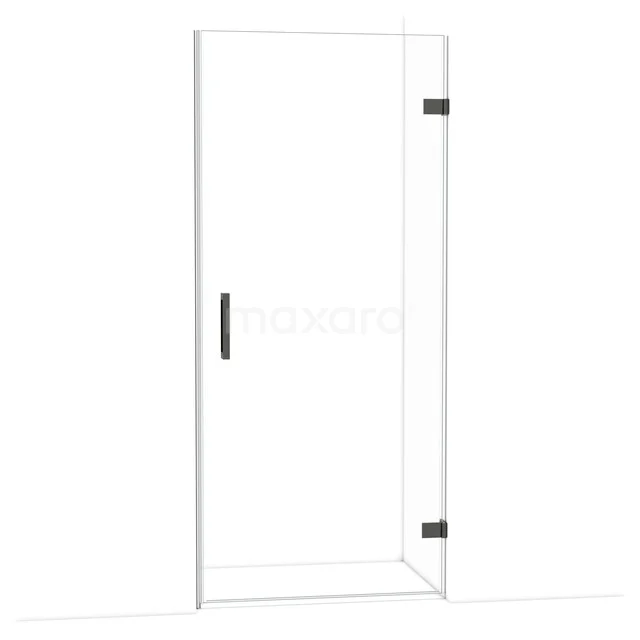 Diamond Shower door | 90 cm Black chrome Clear glass Pivot door DDA2209120BC Glazen douchedeur met scharnieren, heldere afwerking, rechthoekig ontwerp en strak zwart handvat, ideaal voor een moderne badkamer.