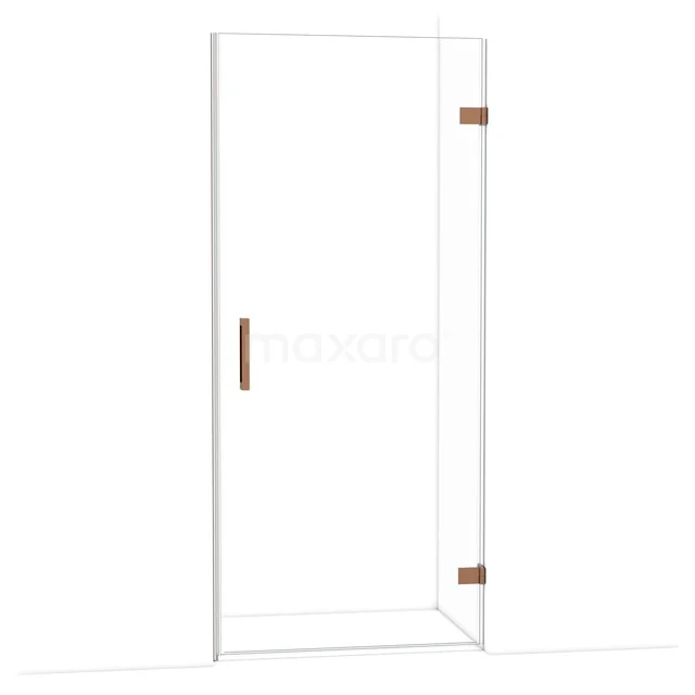 Diamond Shower door | 90 cm Shiny copper Clear glass Pivot door DDA2209120GKP Douchewand met transparant glas, goudkleurige scharnieren en handgreep, minimalistisch design voor moderne badkamers.