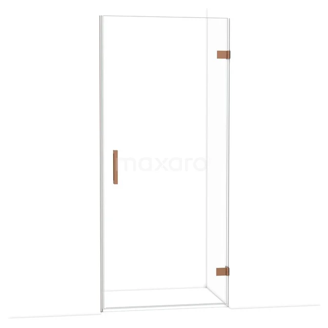 Transparente Glastür für die Dusche mit Messingscharnieren und Haltegriff, ideal für moderne Bäder.