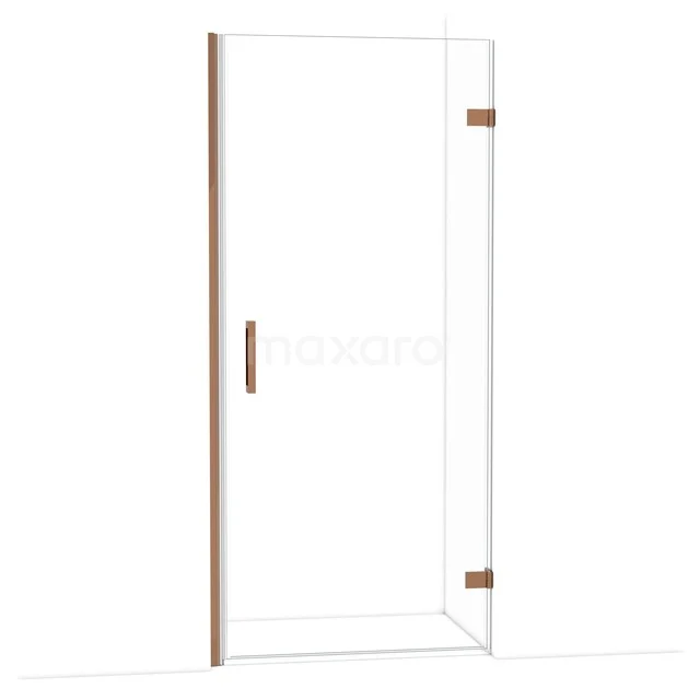 Diamond Shower door | 90 cm Shiny copper Clear glass Pivot door DDA2209220GKP Heldere glazen douchedeur met messing accenten, wandmontage, ideaal voor een moderne badkamerinrichting.