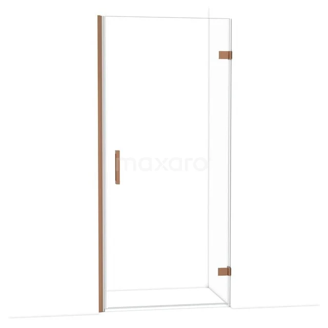 Diamond Douchedeur | 90 cm Koper Helder glas Draaideur DDA2209220KP Douchedeur van helder glas met een slank, bronskleurig frame; modern badkamerdesign, ideaal voor een luxe douchecabine.