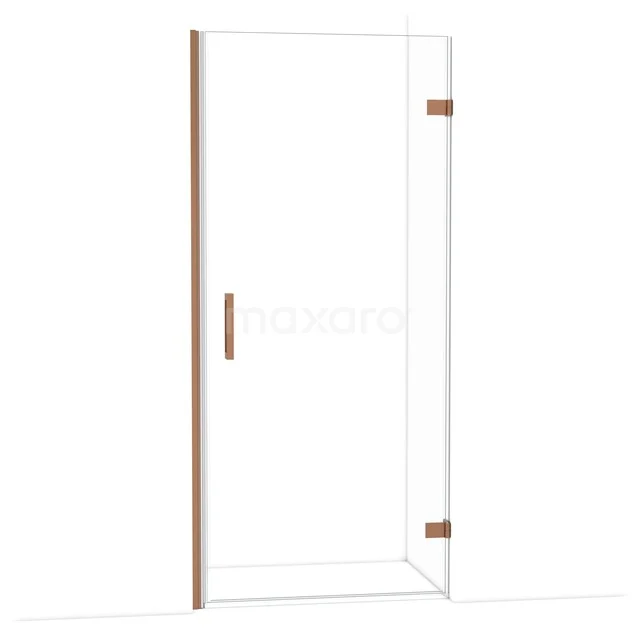 Diamond Shower door | 90 cm Copper Clear glass Pivot door DDA2209220KP Douchedeur van helder glas met een slank, bronskleurig frame; modern badkamerdesign, ideaal voor een luxe douchecabine.