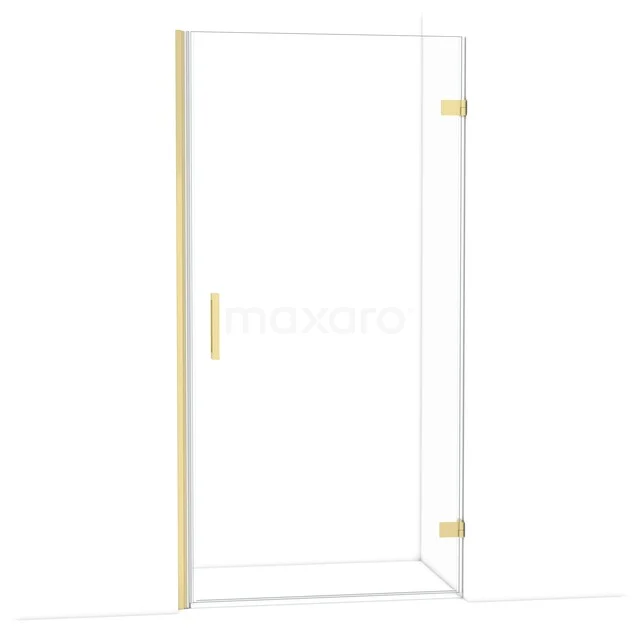 Glasdouchedeur mit goldfarbenen Scharnieren und Haltegriff, stilvolles Badezimmerdesign aus Klarglas.