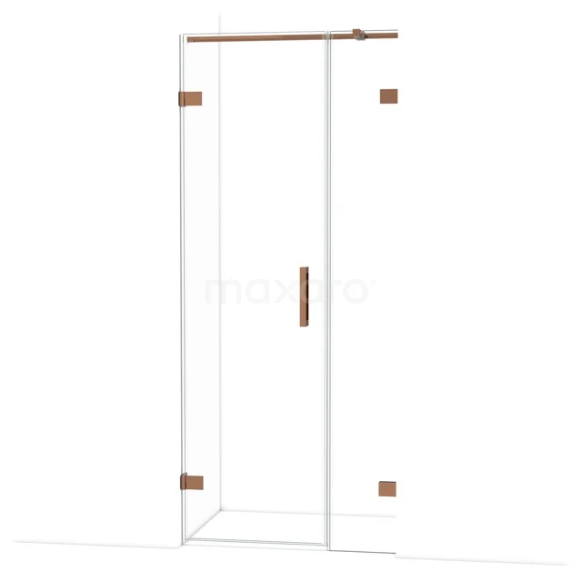 Glasene Duschtür mit kupferfarbenen Akzenten und minimalistischem Design, ideal für eine moderne Badezimmer-Renovierung.