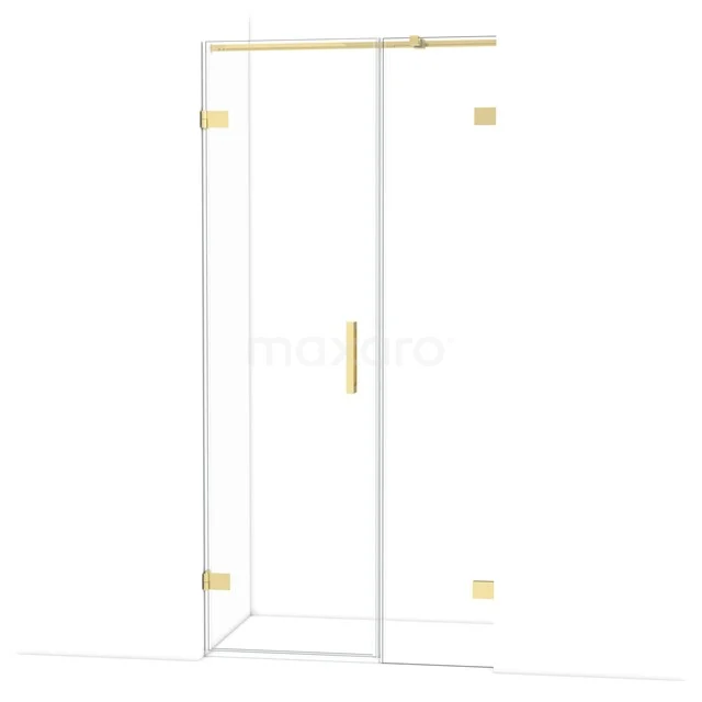 Diamond Shower door | 95 cm Shiny light gold Clear glass Pivot door DDC210604320GLG Glass shower door with gold hinges and handle, minimalist design, perfect for a luxury bathroom style.