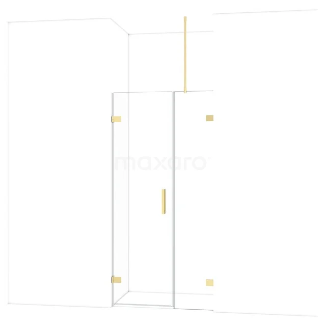 Diamond Shower door | 95 cm Shiny light gold Clear glass Pivot door DDC210604720GLG Glass shower door with gold-coloured handle and hinges, modern design for luxury bathroom style.