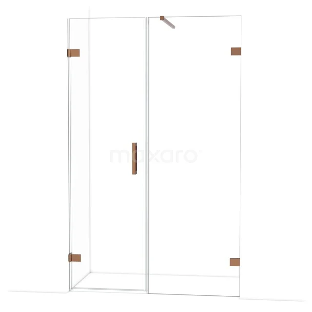Diamond Shower door | 125 cm Shiny copper Clear glass Pivot door DDC210607120GKP Glazen douchewand met bronzen scharnieren en handgreep, modern design voor een stijlvolle badkamer.