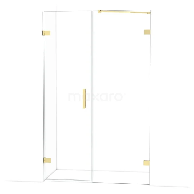 Diamond Shower door | 125 cm Glossy light gold Clear glass Pivot door DDC210607220GLG Glazen douchedeur met gouden scharnieren en handgreep, stijlvol design voor moderne badkamers.