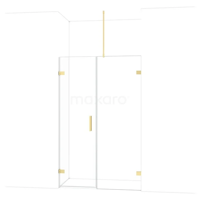 Diamond Shower door | 125 cm Shiny light gold Clear glass Pivot door DDC210607720GLG Walk-in shower with clear glass, gold hinges and handle, sleek design for modern bathrooms.