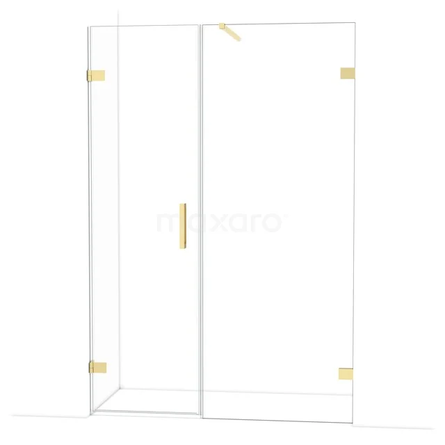 Diamond Douchedeur | 135 cm Glanzend lichtgoud Helder glas Draaideur DDC210608120GLG Minimalistische douchedeur van helder glas met gouden scharnieren, perfect voor een luxe badkamerstijl.