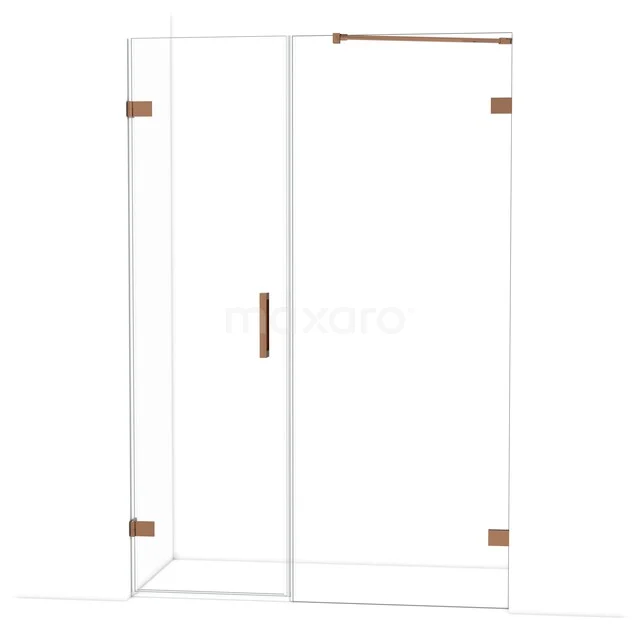 Glas Duschwand mit goldfarbenen Details, elegantes Design, perfekt für ein modernes Badezimmer.