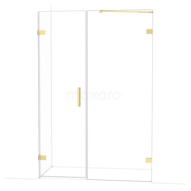 Diamond Shower door | 135 cm Glossy light gold Clear glass Pivot door DDC210608220GLG Douchecabine vierkant glas met goudkleurige accenten, luxe design, ideaal voor een stijlvolle badkamer.