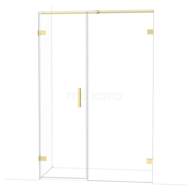 Diamond Shower door | 135 cm Glossy light gold Clear glass Pivot door DDC210608320GLG Douchecabine met glazen wanden, goudkleurige profielen en deurhendel, luxe design voor een stijlvolle badkamer.
