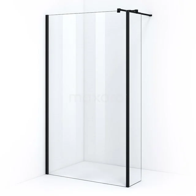 Pearl Inloopdouche | 110 cm Mat zwart Helder glas Vaste wand met zijwand IPC112400M