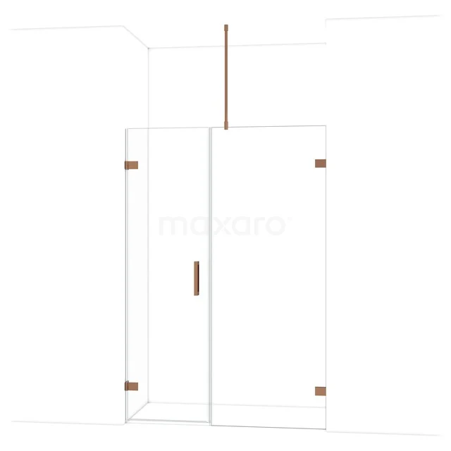 Glasdouchedeur mit roségoldenen Scharnieren, modernes Design, geeignet für stilvolle Badezimmerinterieurs.