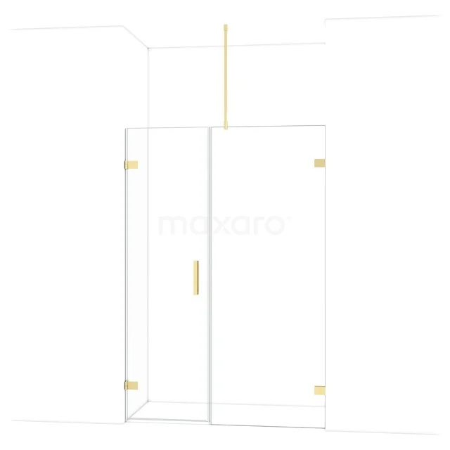 Glas Duschtür mit goldfarbenen Akzenten, klappbares Design, ideal für ein modernes Badezimmer.