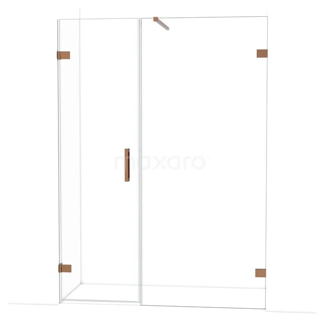 Diamond Shower door | 145 cm Shiny copper Clear glass Pivot door DDC210609120GKP Glazen douchewand met draaideur, transparant, koperkleurige scharnieren, strak minimalistisch design; ideaal voor moderne badkamers.