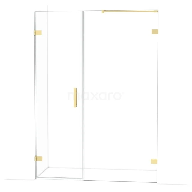 Diamond Douchedeur | 145 cm Glanzend lichtgoud Helder glas Draaideur DDC210609220GLG Glazen douchewand met gouden accenten, minimalistisch ontwerp, ideaal voor een moderne badkamerinrichting.