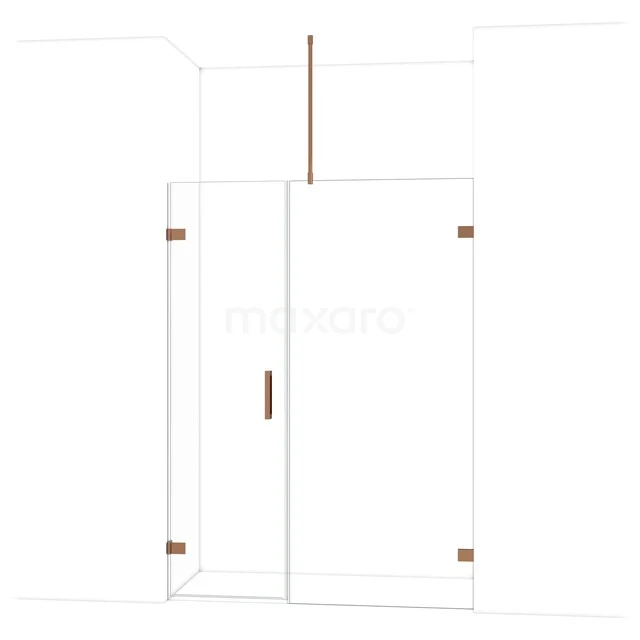 Glazen douchewand met koperkleurige accenten, moderne serie met minimalistisch ontwerp, ideaal voor luxe badkamerstijl.