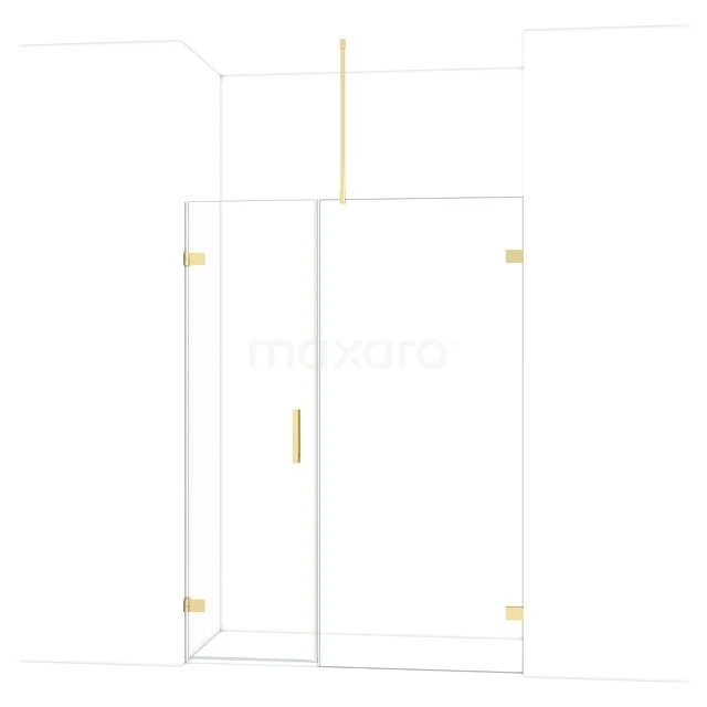 Diamond Shower door | 145 cm Glossy light gold Clear glass Pivot door DDC210609720GLG Douchedeur set met goudkleurige scharnieren en handvat, helder glas, ideaal voor een moderne badkamerstijl.