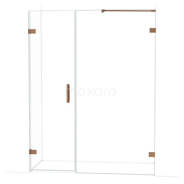 Duschwand mit Tür, transparentem Glas und kupferfarbenen Akzenten, modernes Design. Perfekt für ein stilvolles Badezimmer.