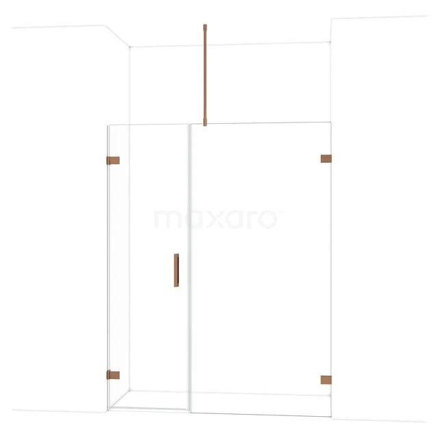 Glazen douchewand met deur, helder glas en messing accenten, luxe toevoeging aan moderne badkamers.