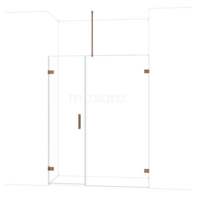 Diamond Duschtür | 155 cm Glänzendes Kupfer Klarglas Drehtür DDC210610720GKP Glas Duschwand mit Tür, Klarglas und Messingakzenten, luxuriöse Ergänzung zu modernen Bädern.