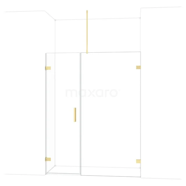 Diamond Shower door | 155 cm Shiny light gold Clear glass Pivot door DDC210610720GLG Glass shower wall with gold details, sleek design for a stylish bathroom.