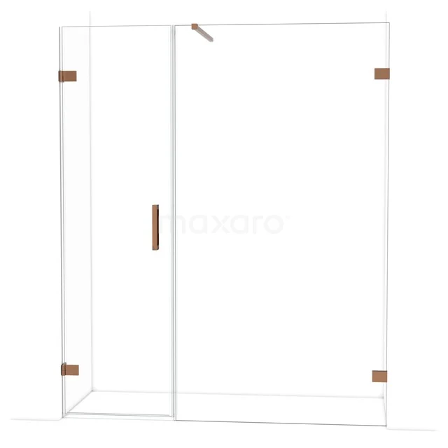 Diamond Duschtür | 165 cm Glänzendes Kupfer Klarglas Drehtür DDC210611120GKP Glas Duschwand mit kupferfarbenen Akzenten, minimalistisches Design für ein stilvolles Badezimmer.