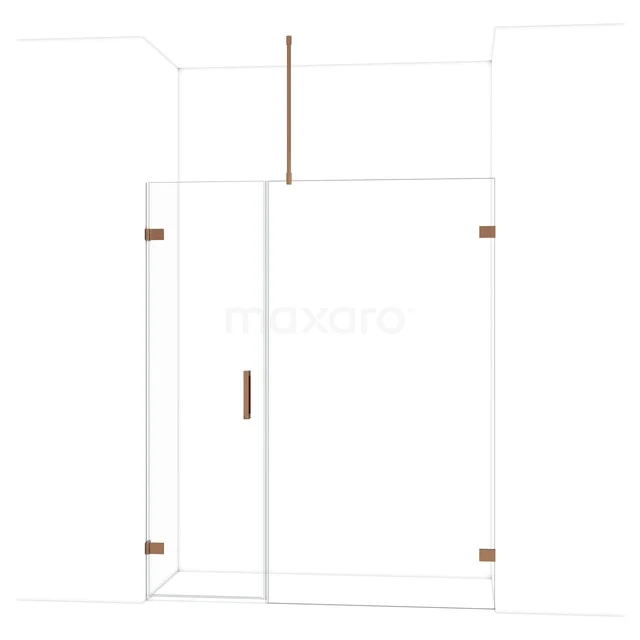 Diamond Duschtür | 165 cm Glänzendes Kupfer Klarglas Drehtür DDC210611720GKP Duschwand aus Klarglas mit kupferfarbenen Scharnieren, modernes Design, perfekt für eine stilvolle Badezimmergestaltung.