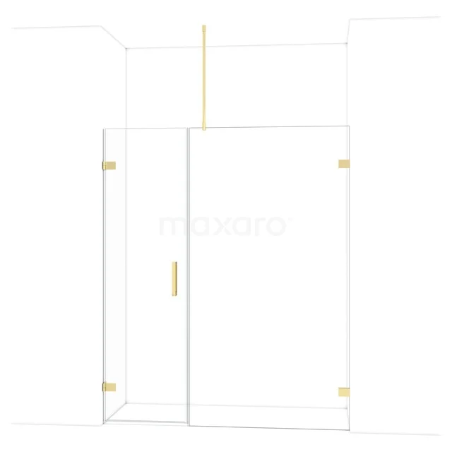 Diamond Douchedeur | 165 cm Glanzend lichtgoud Helder glas Draaideur DDC210611720GLG Glazen douchedeur met gouden accenten, moderne stijl, ideaal voor luxe badkamers.