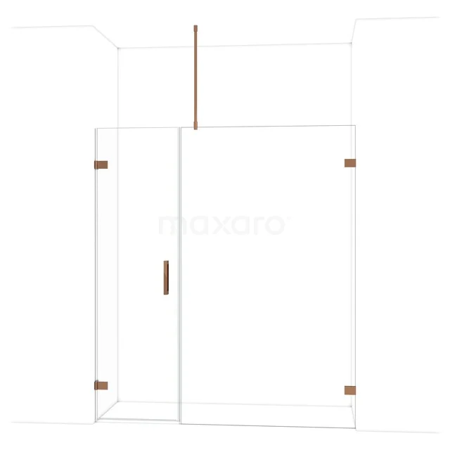 Douchewandset met helderglas, stijlvolle koperen details en strak design, perfect voor een moderne badkamer.