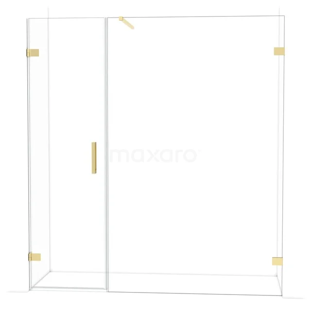 Diamond Shower door | 185 cm Glanzend lichtgoud Clear glass Pivot door DDC210613120GLG Glazen douchecabine met gouden accenten, strak design, ideaal voor een moderne badkamer.