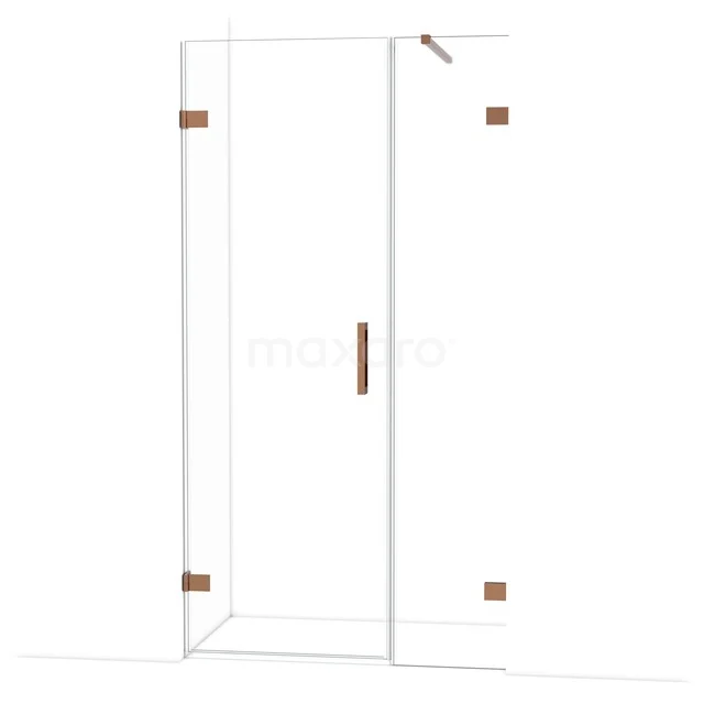 Diamond Shower door | 105 cm Shiny copper Clear glass Pivot door DDC210704120GKP Douchecabine met helder glas en metalen accenten, messing scharnieren, stijlvolle oplossing voor een moderne badkamer.
