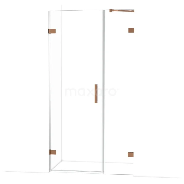 Glas Duschkabine mit rostfreiem roségoldenen Akzenten, minimalistisches Design, ideal für ein modernes Badezimmer.