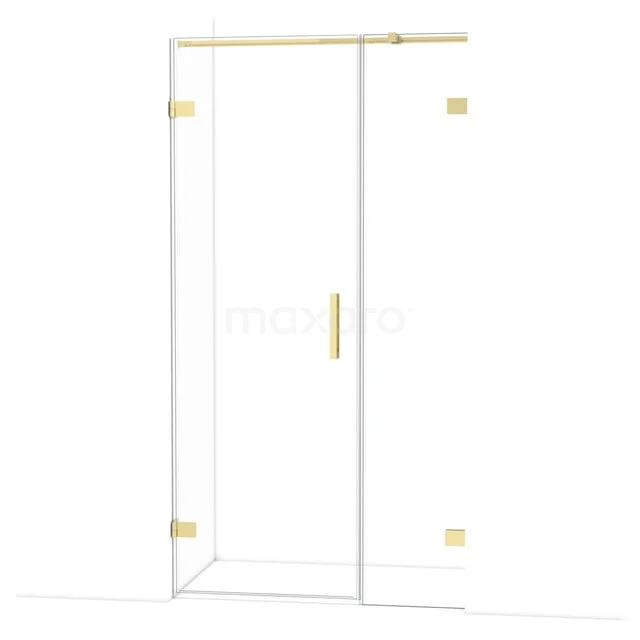 Diamond Shower door | 105 cm Shiny light gold Clear glass Pivot door DDC210704320GLG Glass shower wall with gold-coloured hinges and handle, modern design, ideal for a stylish bathroom decor.