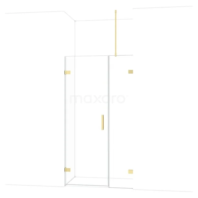 Diamond Douchedeur | 105 cm Glanzend lichtgoud Helder glas Draaideur DDC210704720GLG Glazen douchedeur met gouden scharnieren en handgreep, strak design, ideaal voor een moderne badkamer.