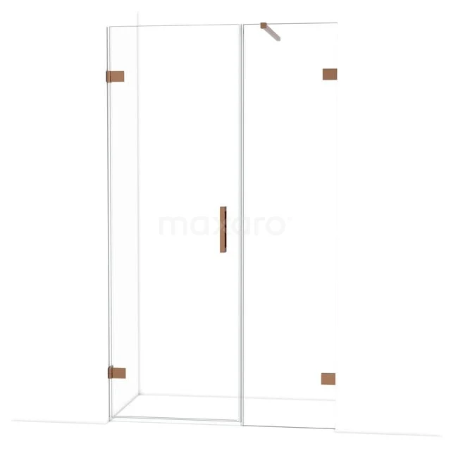 Glazen douchecabine met messing accenten, minimalistisch ontwerp, ideaal voor een moderne badkamer.