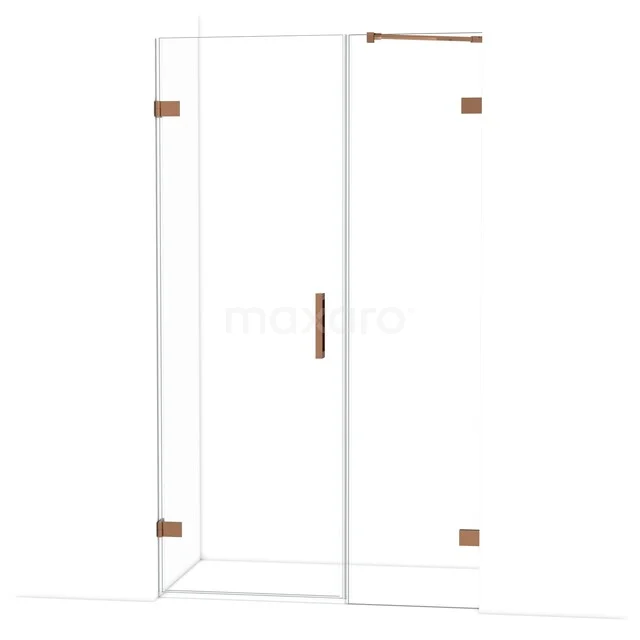 Diamond Shower door | 115 cm Shiny copper Clear glass Pivot door DDC210705220GKP Douchecabine glas met bronzen accenten, hoekopstelling, modern design voor stijlvolle badkamers.