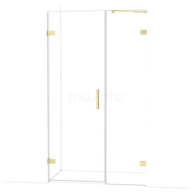 Glazen douchecabine met gouden details, rechthoekig design, ideaal voor een luxe badkamerstijl.