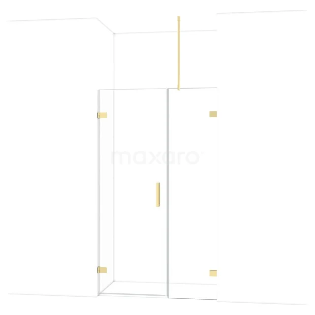 Diamond Shower door | 115 cm Glossy light gold Clear glass Pivot door DDC210705720GLG Gouden inloopdouche met helder glas en hoekontwerp, moderne afwerking, ideaal voor een stijlvolle badkamerinrichting.