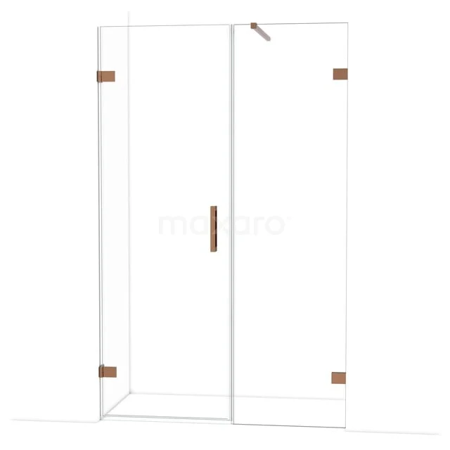 Diamond Douchedeur | 125 cm Glanzend koper Helder glas Draaideur DDC210706120GKP Heldere glazen douchedeur met mat zwarte aluminium accenten, modern design, ideaal voor een stijlvolle badkamer.