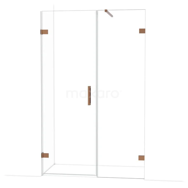 Diamond Shower door | 125 cm Shiny copper Clear glass Pivot door DDC210706120GKP Heldere glazen douchedeur met mat zwarte aluminium accenten, modern design, ideaal voor een stijlvolle badkamer.