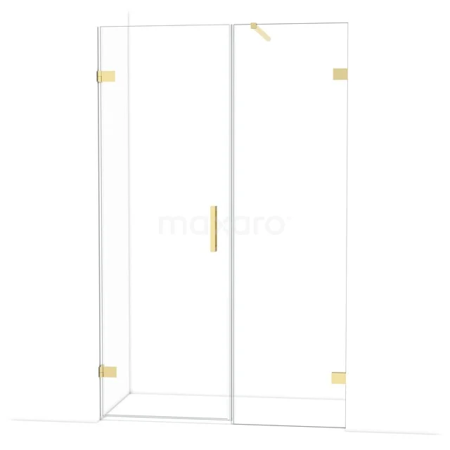 Glazen douchewand met goudkleurige accenten, minimalistisch design, ideaal voor een moderne badkamer.