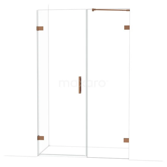 Diamond Douchedeur | 125 cm Glanzend koper Helder glas Draaideur DDC210706220GKP Douchecabine met glazen wanden, roestvrijstalen scharnieren en koperkleurige details, ideaal voor een moderne badkamerstijl.