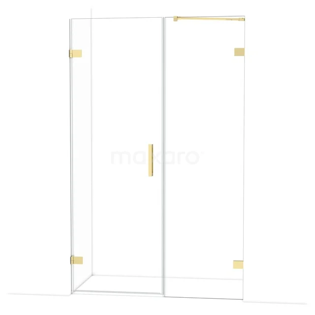 Glass shower cabin with gold accents, corner model, modern design, ideal for a stylish bathroom decor.