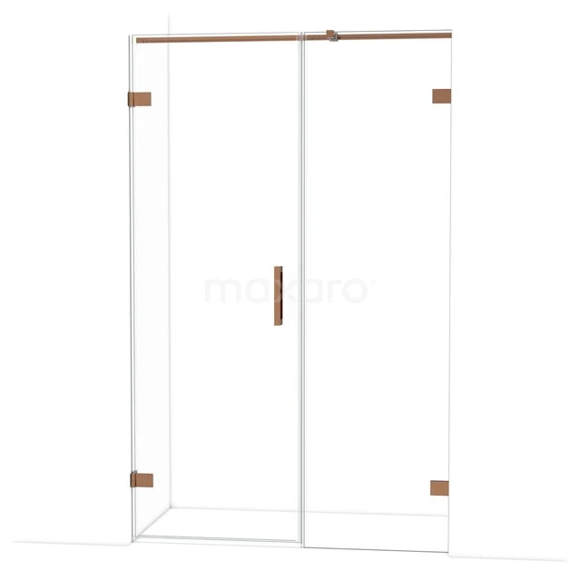 Diamond Shower door | 125 cm Shiny copper Clear glass Pivot door DDC210706320GKP Glazen douchedeur met bronzen accenten, schuifmechanisme en strak design, ideaal voor een moderne badkamer.